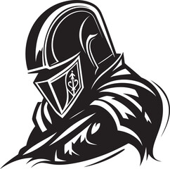 Crestfallen Cavalier Iconic Sad Knight Soldier Logo in Black Vector Sombre Sentinel Elegant Black Design for Vector Sad Knight Soldier