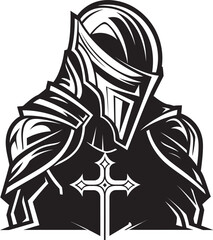 Mourning Majesty Iconic Black Vector Sad Knight Soldier Emblem Crestfallen Sentinel Black Icon Design for Vector Sad Knight Soldier