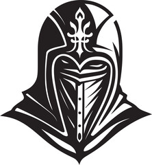 Crestfallen Sentinel Black Icon Design for Vector Sad Knight Soldier Noir Lament Elegant Black Vector Sad Knight Soldier Logo