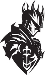 Somber Shieldbearer Black Icon Design for Vector Sad Knight Soldier Wistful Watchman Elegant Vector Sad Knight Soldier Emblem in Black
