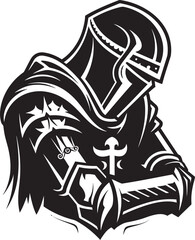Wistful Watchman Elegant Vector Sad Knight Soldier Emblem in Black Regretful Knightfall Vector Black Icon Design for Sad Knight Soldier Logo