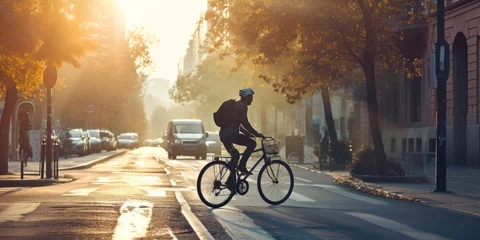 Foto op Canvas cyclist rides through the city Generative AI © València