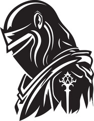 Weeping Warrior Vector Black Icon Design for Sad Knight Soldier Logo Shadowed Sorrow Iconic Black Vector Sad Knight Soldier Emblem