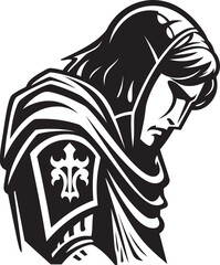 Mourning Majesty Elegant Black Vector Sad Knight Soldier Emblem Crestfallen Sentinel Vector Black Icon Design for Sad Knight Soldier Logo