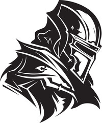Dolorous Defender Elegant Vector Sad Knight Soldier Emblem in Black Ebony Elegy Vector Black Icon Design for Sad Knight Soldier Logo