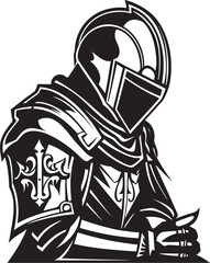 Despondent Defender Elegant Vector Sad Knight Soldier Logo in Black Noir Lament Black Vector Icon Design for Sad Knight Soldier