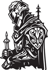 Regretful Knightfall Vector Black Icon Design for Sad Knight Soldier Sombre Sentinel Elegant Black Vector Sad Knight Soldier Emblem