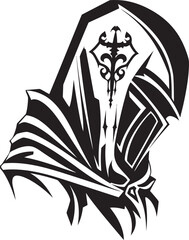 Shadowed Sorrow Elegant Black Design for Vector Sad Knight Soldier Mourning Majesty Iconic Sad Knight Soldier Logo in Black Vector