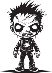 Eerie Offspring Vector Black Icon Design for Scary Zombie Kid Logo Spine Chilling Youth Black Iconic Zombie Kid Logo in Vector
