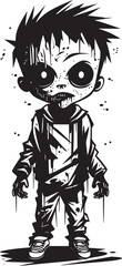 Ghostly Youth Black Icon Design for Scary Zombie Kid in Vector Creepy Totem Elegant Black Vector Zombie Kid Logo