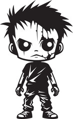 Creepy Totem Vector Black Icon Design for Scary Zombie Kid Emblem Fearful Infants Black Zombie Kid Logo in Elegant Vector
