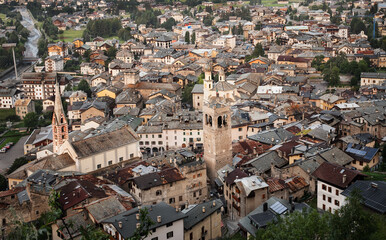 Ancient city from above. Aerial view of Bormio. Italy