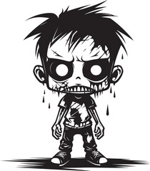 Dreadful Little Ones Black Zombie Kid Logo in Elegant Vector Sinister Siblings of the Undead Vector Black Icon Design for Scary Zombie Kid