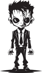Undead Little Ones Iconic Black Vector Zombie Kid Logo in Elegant Design Haunting Offspring Vector Black Icon Design for Scary Zombie Kid Logo