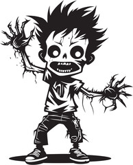 Haunting Offspring Vector Black Icon Design for Scary Zombie Kid Logo Menacing Minikin Monsters Black Zombie Kid Logo in Elegant Vector