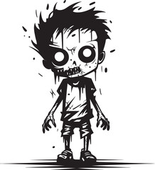 Ghostly Heirs Black Icon Design for Vector Scary Zombie Kid Logo Creepy Totem Terrors Vector Black Icon Design for Scary Zombie Kid Emblem
