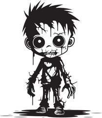 Chilling Children Vector Black Icon Design for Scary Zombie Kid Emblem Little Nightmares Elegant Vector Design of Black Zombie Kid