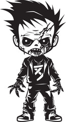 Creepy Child of the Undead Iconic Black Vector Zombie Kid Emblem Eerie Offspring Vector Black Icon Design for Scary Zombie Kid Logo
