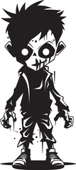 Undead Little Ones Iconic Black Vector Zombie Kid Logo in Elegant Design Haunting Offspring Vector Black Icon Design for Scary Zombie Kid Logo