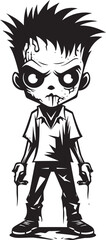 Haunting Offspring Vector Black Icon Design for Scary Zombie Kid Logo Menacing Minikin Monsters Black Zombie Kid Logo in Elegant Vector