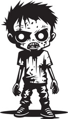 Spine Chilling Youth Elegant Black Zombie Kid Logo in Vector Frightening Infants Vector Black Icon Design for Scary Zombie Kid Emblem