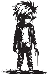 Undead Little Ones Elegant Vector Design for Black Zombie Kid Haunting Offspring Vector Black Icon Design for Scary Zombie Kid Emblem