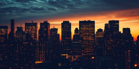 skyscrapers of a big city at sunset Generative AI