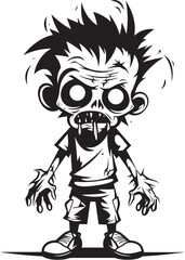Chilling Children Vector Black Icon Design for Scary Zombie Kid Logo Terrifying Tots Black Vector Icon Design for Scary Zombie Kid Logo