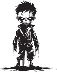 Terrifying Tots Black Vector Icon Design for Scary Zombie Kid Logo Creepy Child of the Undead Iconic Black Vector Zombie Kid Emblem