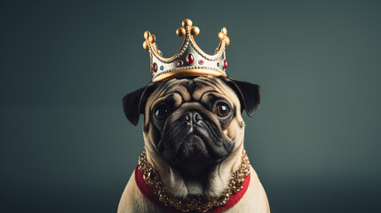 Pug Dog in Royal Crown and Robe