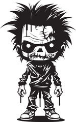 Creepy Child of the Undead Iconic Black Vector Zombie Kid Emblem Eerie Offspring Vector Black Icon Design for Scary Zombie Kid Logo