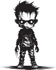 Haunting Offspring Elegant Vector Design of Black Zombie Kid Menacing Minors Black Icon Design for Vector Scary Zombie Kid