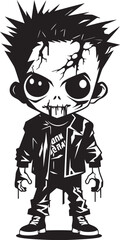 Menacing Minors Black Icon Design for Vector Scary Zombie Kid Chilling Children Vector Black Zombie Kid Logo Design