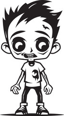 Ghostly Youth Black Icon Design for Scary Zombie Kid in Vector Creepy Totem Elegant Black Vector Zombie Kid Logo