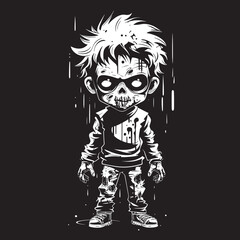 Haunting Offspring Vector Black Icon Design for Scary Zombie Kid Emblem Menacing Minors Black Zombie Kid Logo in Elegant Vector