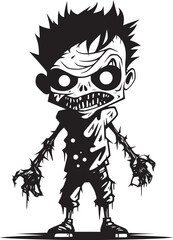 Terrifying Tots Elegant Black Zombie Kid Logo Design in Vector Creepy Child of the Undead Iconic Black Vector Design for Zombie Kid