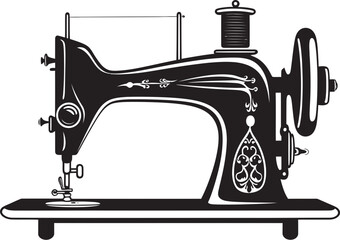 Elegant Embroidery Black Sewing Machine Logo in Elegant Vector Tailored Threads Vector Black Icon Design for Precision Sewing Machine