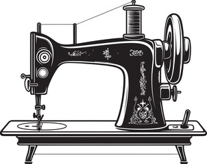 Tailored Threads Vector Black Icon Design for Precision Sewing Machine Noir Needlework Iconic Black Vector Sewing Machine Emblem