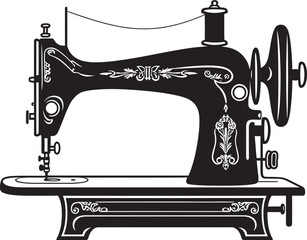 Tailored Tapestry Black Icon Design for Vector Sewing Machine Emblem Needlework Noir Elegant Vector Design for Chic Sewing Machine