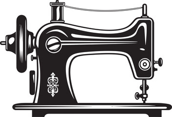 Needlework Noir Black Iconic Sewing Machine Logo in Vector Seamstress Mastery Elegant Vector Design of Black Sewing Machine