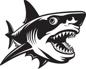Ferocious Fins Vector Black Icon Design for Black Shark Underwater Dominance Elegant Black Shark Emblem Design