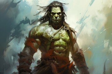 Hulking half-orc warrior - Generative AI