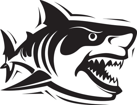 Ferocious Fins Vector Black Icon Design for Black Shark Underwater Dominance Elegant Black Shark Emblem Design