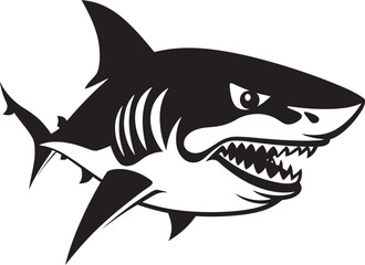 Fototapeta premium Ferocious Fins Vector Black Icon Design for Black Shark Underwater Dominance Elegant Black Shark Emblem Design