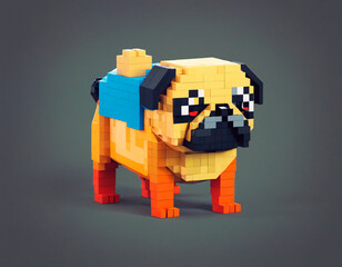 Obraz premium Pug dog in the style of pixel art.