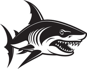 Fierce Fin Vector Black Icon Design for Elegant Shark Logo Underwater Guardian Elegant Black Shark Logo in Vector