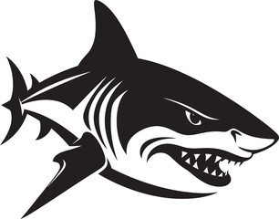 Marine Majesty Vector Black Icon Design for Fearsome Shark Abyssal Dominance Elegant Black Shark Logo in Vector