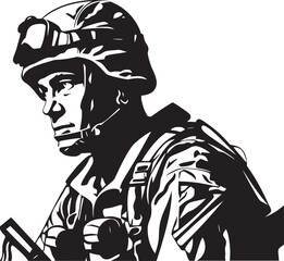 Commando Guardian Elegant Soldier Logo with Gun in Vector Combat Guardian Black Vector Icon Design for Soldier with Gun Logo