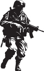 Strategic Defender Elegant Black Vector Soldier with Gun Logo Combat Guardian Vector Soldier Holding Gun Black Icon Design