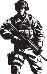 Combat Guardian Black Iconic Soldier Holding Gun in Vector Black Tactical Vigilance Elegant Soldier with Gun Emblem in Vector Black